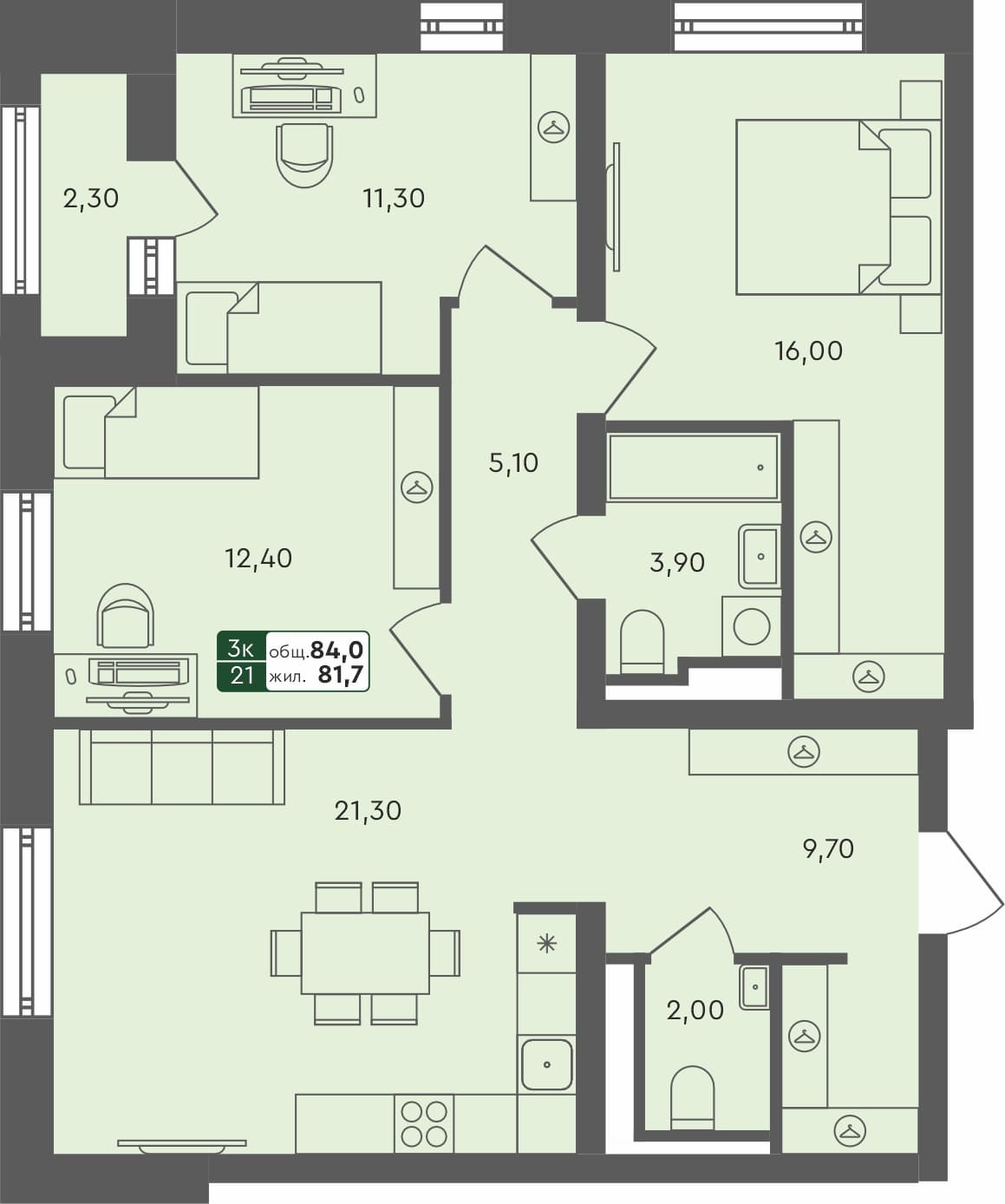 3-комн. квартира, 84 м², 3 из 4 этаж квартира